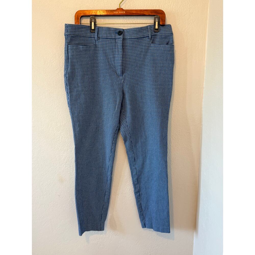 Women's Loft Sutton Skinny Blue White Checkered Dress‎ Work Pants Sz 12
